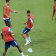 Chelsea's new signing Alvaro Morata (C) participates in a training session with teammates in Singapore on July 24, 2017
