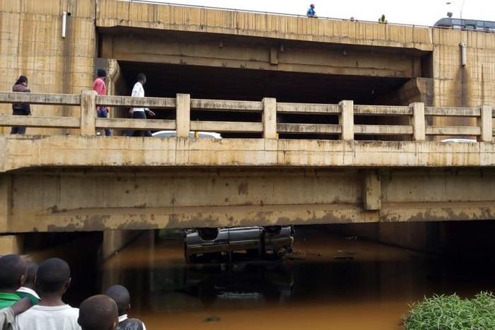Matatu plunges into a ditch along Thika Road wide view