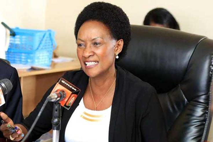 TSC CEO Nancy Macharia addressing the media