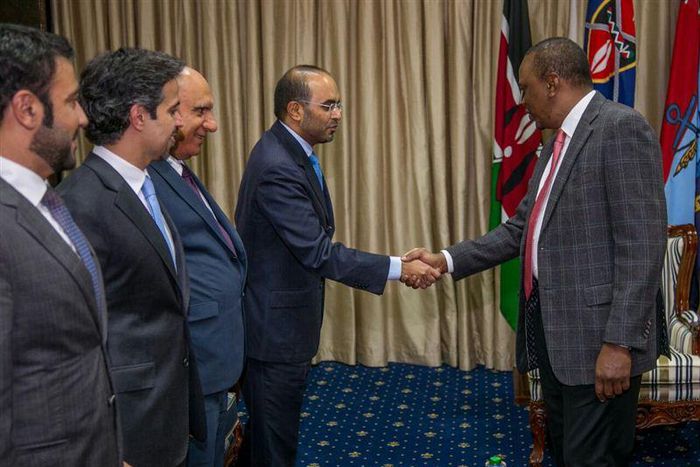 President Uhuru Kenyatta greets Majid Saif Al Ghurair when he led a delegation of businessmen to State House Nairobi in October 2016.