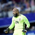 USA goalkeeper Tim Howard cheers his team's victory after their CONCACAF Gold Cup match against Costa Rica, in Dallas, Texas, on July 22, 2017
