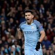 Manchester City's striker Sergio Aguero celebrates scoring their second goal during the Champions League football match against Monaco February 21, 2017