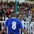 Fans of Gaza's Shabab Rafah football club celebrate their team's 2-0 victory against Hebron's Ahly al-Khalil in the first leg of the Palestine Cup final on August 1, 2017