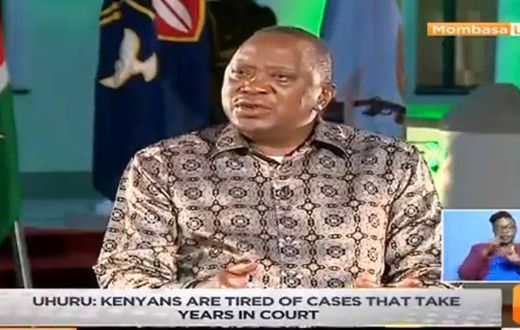 President Kenyatta addressing the media from Mombasa