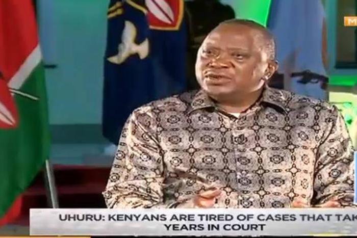 President Kenyatta addressing the media from Mombasa