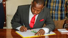 Nairobi Governor Sonko signing a document