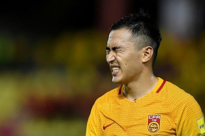 China's Feng Xiaoting reacts after a 2-2 draw in a World Cup qualifier against Syria left their hopes of reaching the 2018 finals in Russia hanging by a thread