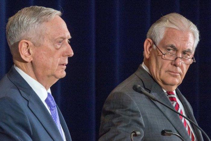 US Secretary of Defense Jim Mattis (L) and US Secretary of State Rex Tillerson met with top Chinese officials, with North Korea high on the agenda