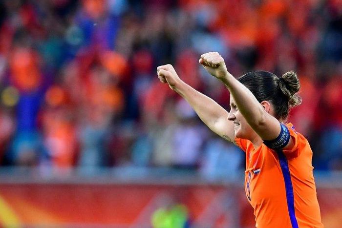 Netherlands' midfielder Sherida Spitse reacts after scoring against Belgium on July 24, 2017
