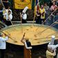 At least 1,000 people braved rainy skies to get a bite of the giant omelette in the Belgian town of Malmedy, but it was still far fewer than the record 7,000 visitors last year