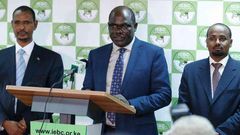IEBC chairman Wafula Chebukati with Commissioners Abdi Guliye and Boya Molu