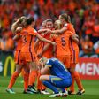 Dutch players celebrate after winning the UEFA Women's Euro 2017 match against Sweden at the De Vijverbeg stadium in Doetinchem on July 29, 2017