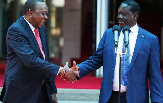 Uhuru Kenyatta with Raila Odinga during the 09 March handshake