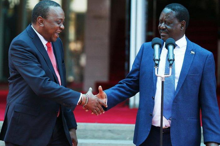 Uhuru Kenyatta with Raila Odinga during the 09 March handshake
