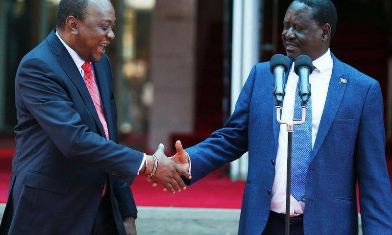 Uhuru Kenyatta with Raila Odinga during the 09 March handshake