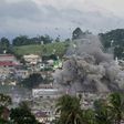 A bomb explodes after being dropped on an Islamist militants' hideout in Marawi, on the southern Philippine island of Mindanao