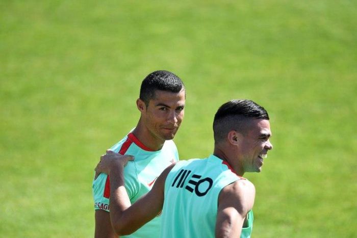 Portugal's Cristiano Ronaldo, left, and teammate Pepe train outside Lisbon last week ahead of the 2017 FIFA Confederations Cup football tournament in Russia