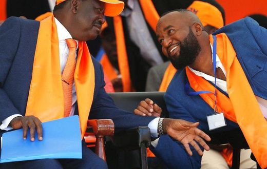 Opposition leader Raila Odinga with Mombasa Governor Hassan Joho