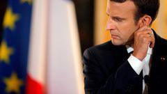 French President Emmanuel Macron pictured during a joint press conference with Israel's Prime Minister at the Elysee Palace in Paris, on July 16, 2017