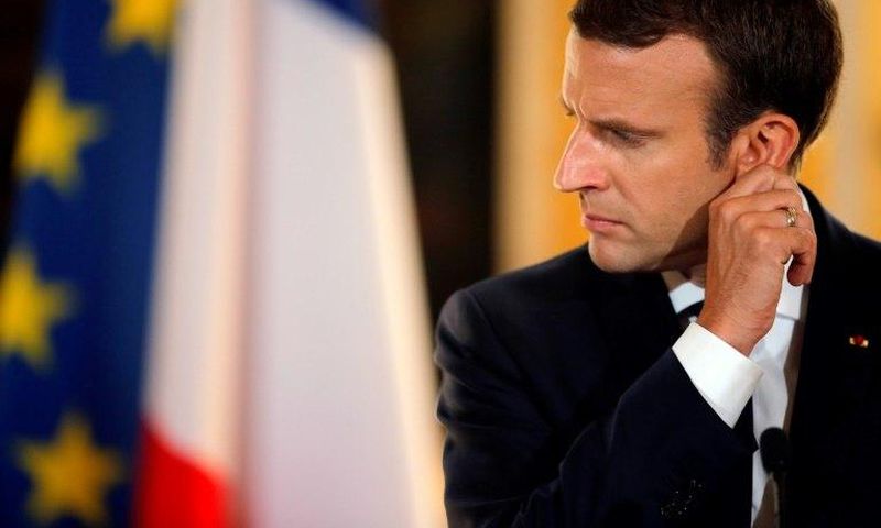 French President Emmanuel Macron pictured during a joint press conference with Israel's Prime Minister at the Elysee Palace in Paris, on July 16, 2017