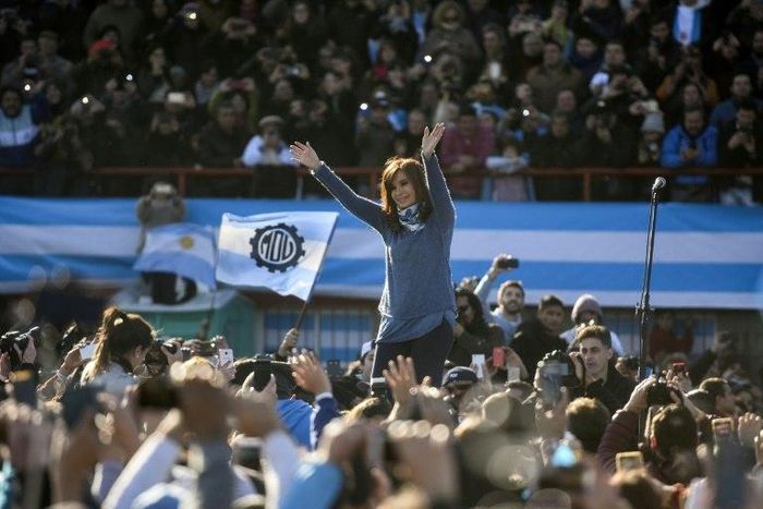 Argentinian former President Cristina Kirchner waves during a rally in Buenos Aires on June 20, 2017