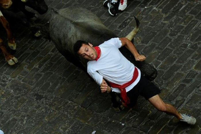 Not everybody managed to outrun six fighting bulls on the second day of the San Fermin festival in Pamplona, with ten people hurt