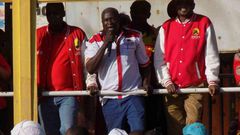 Former Cabinet minister Amos Kimunya, former Kibwezi MP Kalembe Ndile and Gatundu South MP Moses address Jubilee Party supporters at Makadara Shopping centre in Athi River during campaigns on June 12, 2017.