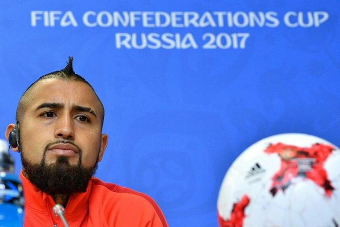 Chile's Arturo Vidal delivers a press conference at Krestovsky Stadium in Saint Petersburg, on July 1, 2017