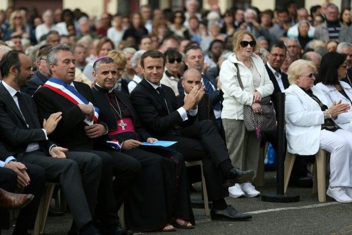 French President Emmanuel Macron saluted his countrymen for not rising to conflict after priest Jacques Hamel's killing