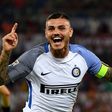 Inter Milan's forward Mauro Icardi celebrates after scoring his 2nd goal during the Italian Serie A football match against Roma August 26 , 2017