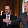 Russian Foreign Minister Sergei Lavrov (R) calls for dialogue at talks in Moscow with Qatari Foreign Minister Mohammed bin Abdulrahman Al-Thani on June 10, 2017 to resolve a dispute between Doha and its Gulf neighbours