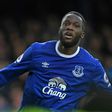 This photo taken on March 18, 2017 shows Everton's striker Romelu Lukaku celebrating after scoring their third goal during the English Premier League football match against Hull City