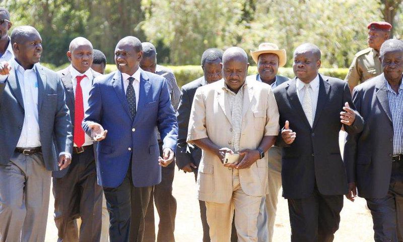 File image of DP William Ruto with a section of MPs who have openly declared support for his 2022 bid