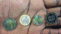 A set of the new look Kenyan coin currencies unveiled by President Uhuru Kenyatta