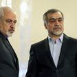 This file photo taken on April 3, 2015 shows Hossein Fereydoun (R) alongside Iranian Foreign Minister Javad Zarif at a news conference in Tehran
