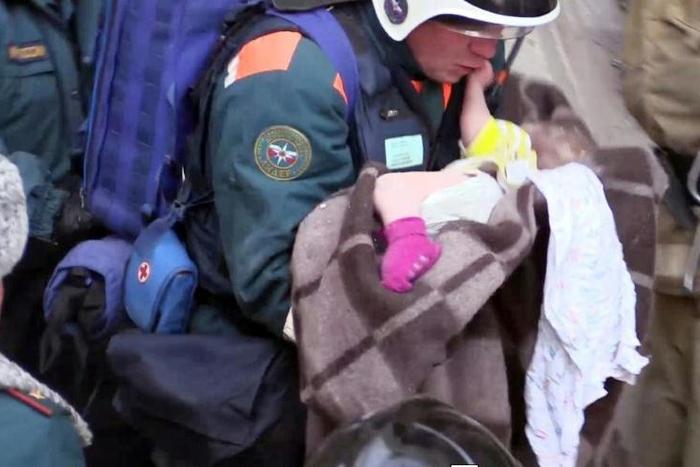 Russian officials said the 10-month-old boy had been saved thanks to being in a cradle and warmly wrapped up