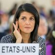 US Ambassador to the United Nations Nikki Haley, seen here at a session in June of the UN Human Rights Council, is criticizing African states for backing a bid by the Democratic Republic of Congo to gain a seat on the Geneva-based body