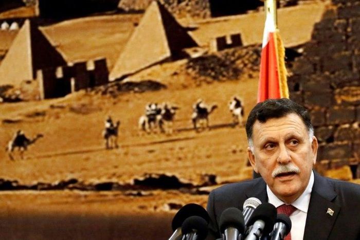 Libya's unity government chief Fayez al-Sarraj at a joint press conference in the Sudanese capital on August 27, 2017