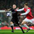 Arsenal striker Nicklas Bendtner vies with Leyton Orient's midfielder Stephen Dawson (left) during a FA Cup match at the Emirates Stadium, London on March 2, 2011