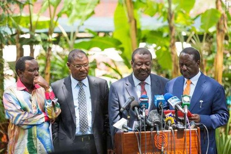 Opposition leaders Kalonzo Musyoka (left), Moses Wetang'ula, Musalia Mudavadi and Raila Odinga