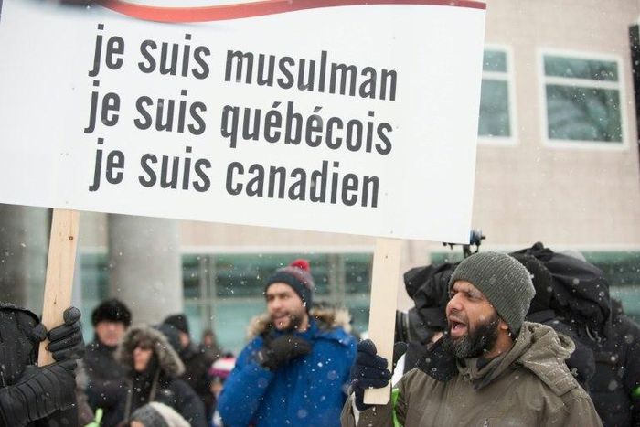 A Quebec mosque that was the scene in January of a mass shooting by a white supremacist received an outpouring of support like the march pictured here but continues to be the target of anti-Muslim actions