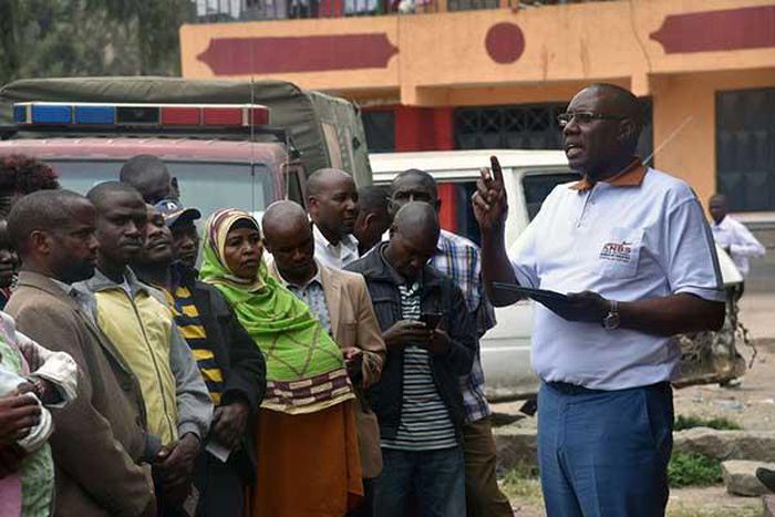 KNBS boss Zachary Mwangi speaks at the launch of 2019 mock census