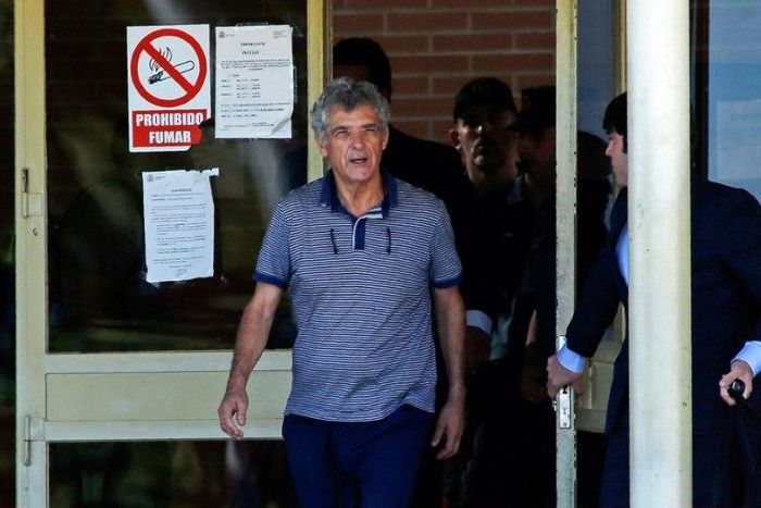Former president of the Spanish Football Federation Angel Maria Villar leaves the prison of Soto del Real near Madrid on August 1, 2017 after being granted bail