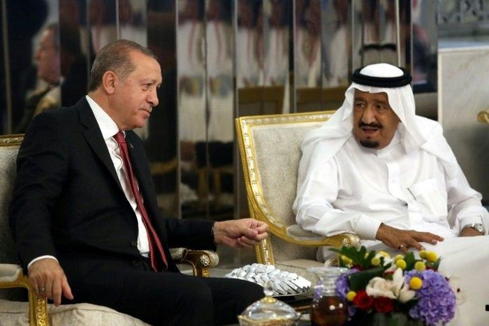 This photo released by Turkey's Presidential Press Service shows President Recep Tayyip Erdogan meeting Saudi Arabia's King Salman on July 23, 2017