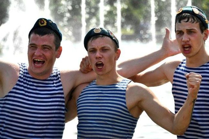 The annual paratrooper holiday brings drunken bedlam around to streets Russia as former and current members of the elite units cut loose