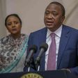 President Uhuru Kenyatta giving a speech with CS Amina Mohammed