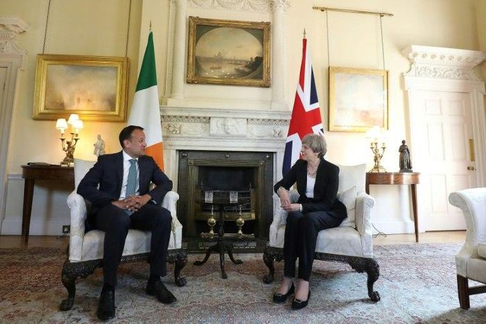 Britain's Prime Minister Theresa May (R) meets with Irish Taoiseach Leo Varadkar (L) at 10 Downing Street in London on June 19, 2017