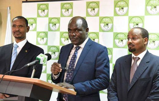IEBC chairman Wafula Chebukati with Commissioners Abdi Guliye and Boya Molu
