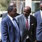 NASA luminary Raila Odinga with IEBC Chairman Wafula Chebukati (C) and CEO Ezra Chiloba during their meeting at the Capital Hill on February 8, 2017.