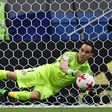 Chile's goalkeeper Claudio Bravo stops the ball by Portugal's forward Nani during the penalty shoot out during their 2017 Confederations Cup semi-final match in Kazan on June 28, 2017